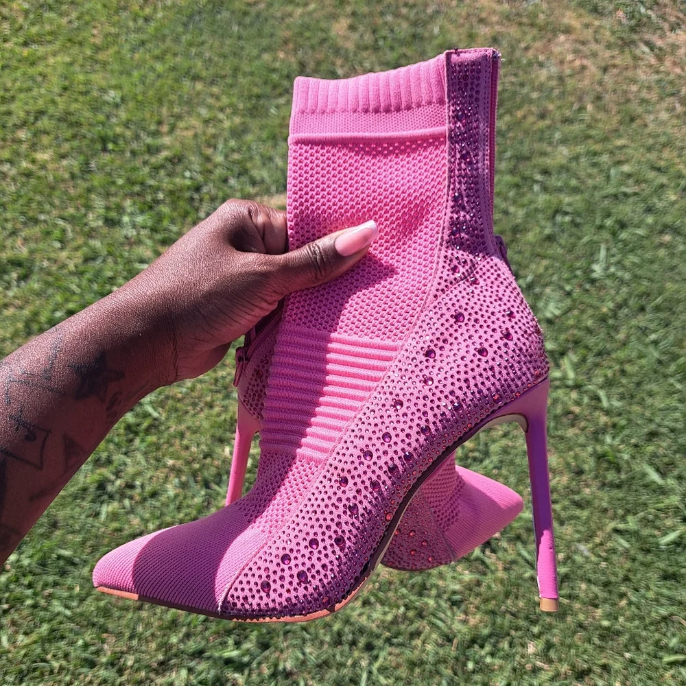 Pink Rhinestone Stiletto Boots - Picture 1 of 2